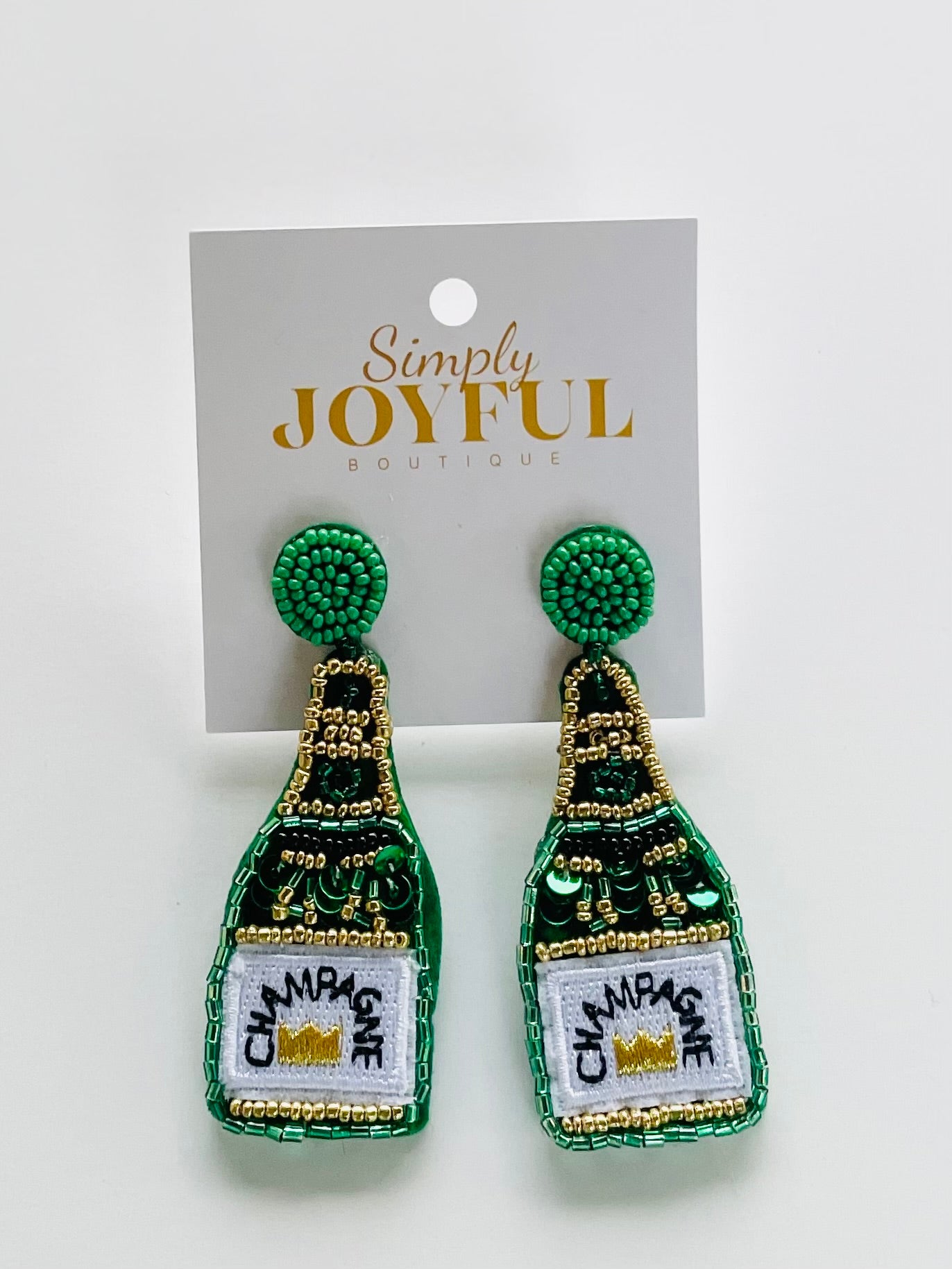 Green Beaded Champagne |Earrings