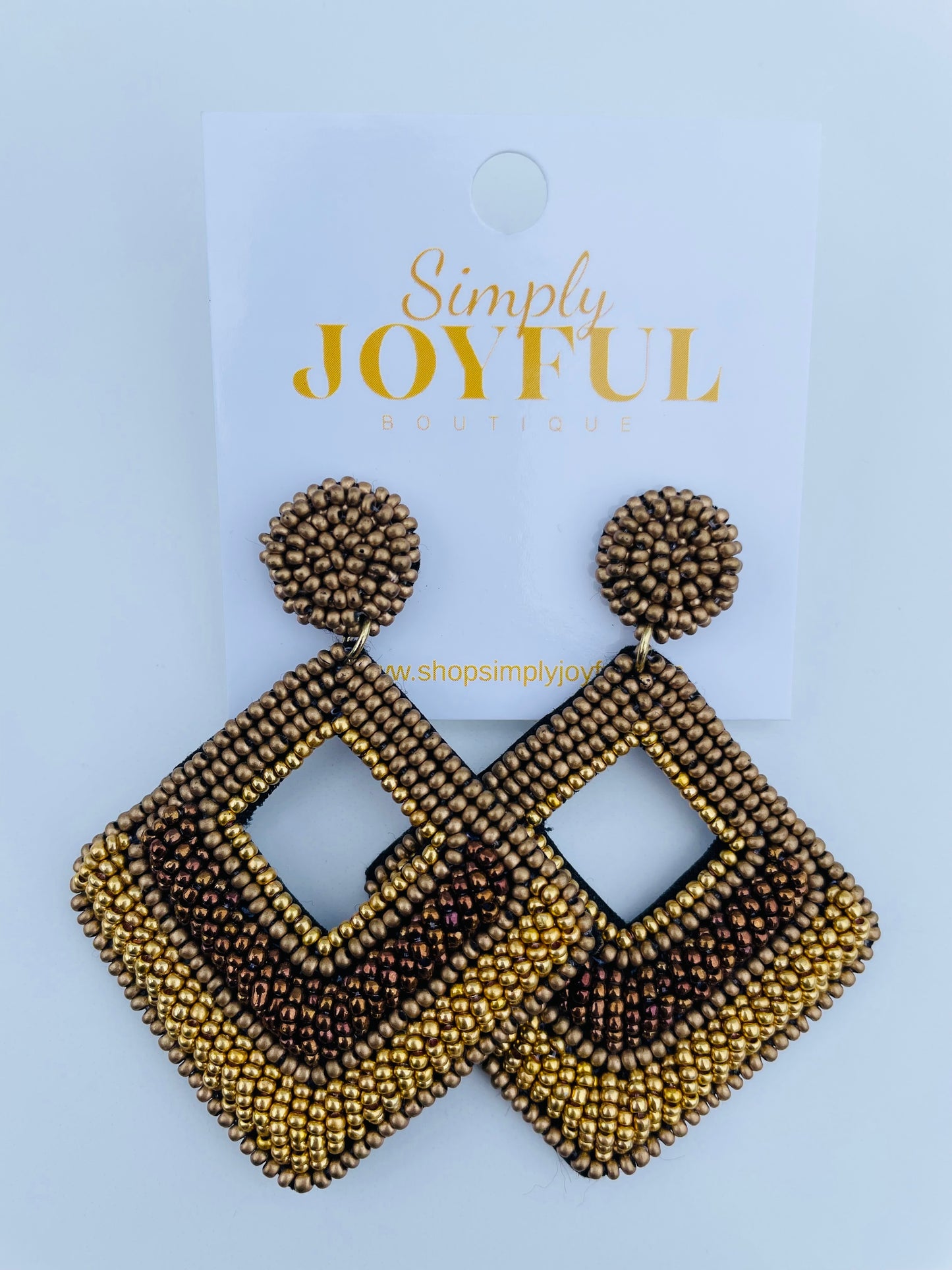 Gold Square Beaded | Earrings