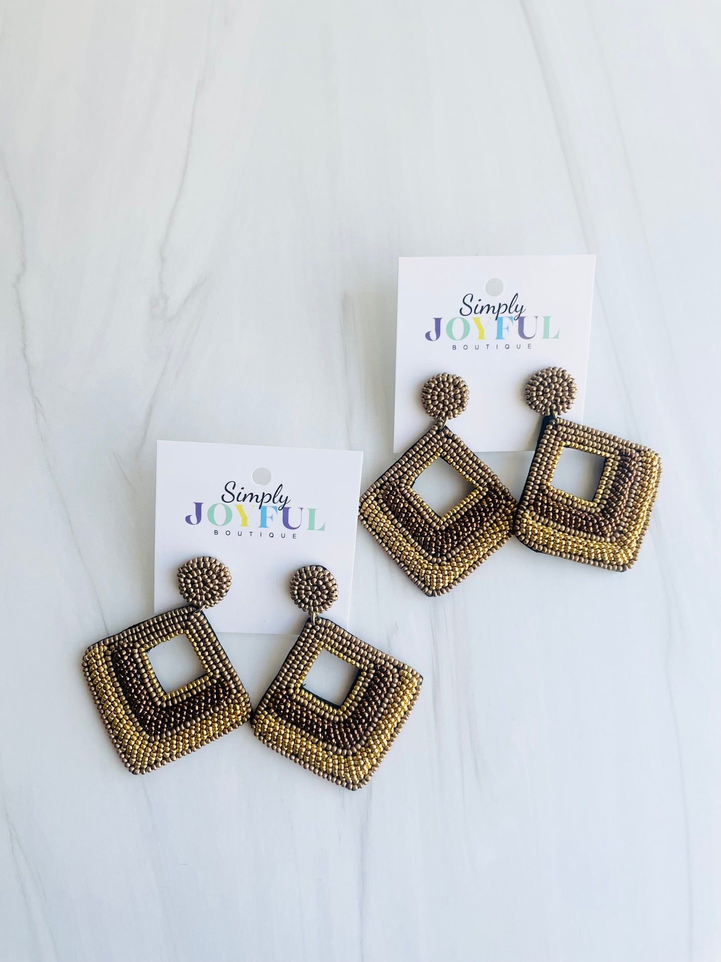 Gold Square Beaded | Earrings