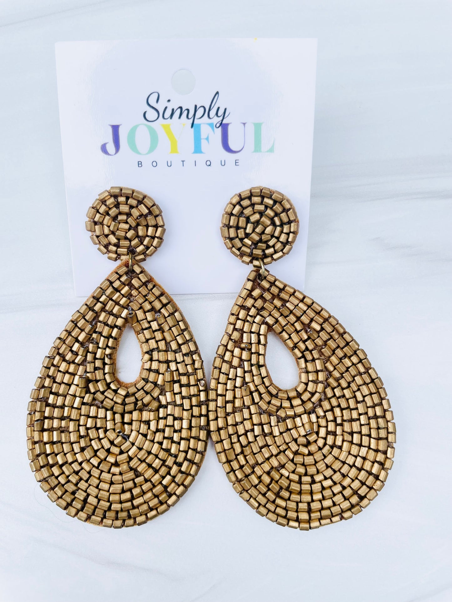 Gold Beaded Teardrop |Earrings