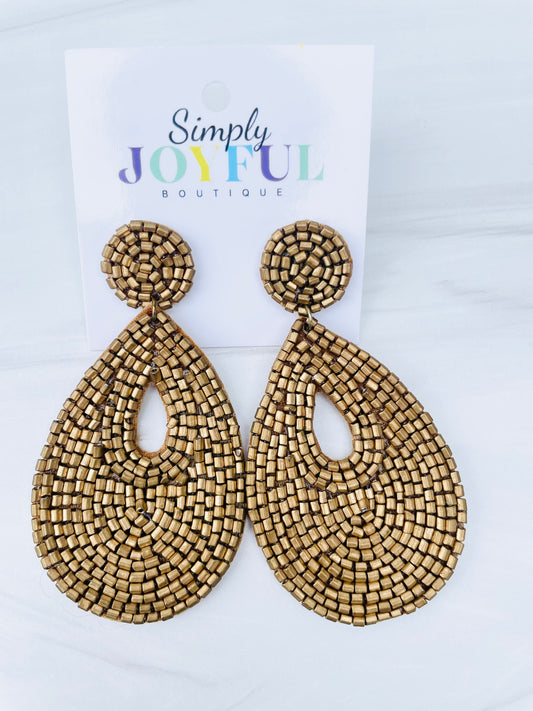 Gold Beaded Teardrop |Earrings