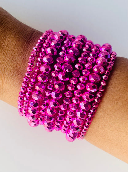 Hot Pink 9 Layer Bead Bracelet Set