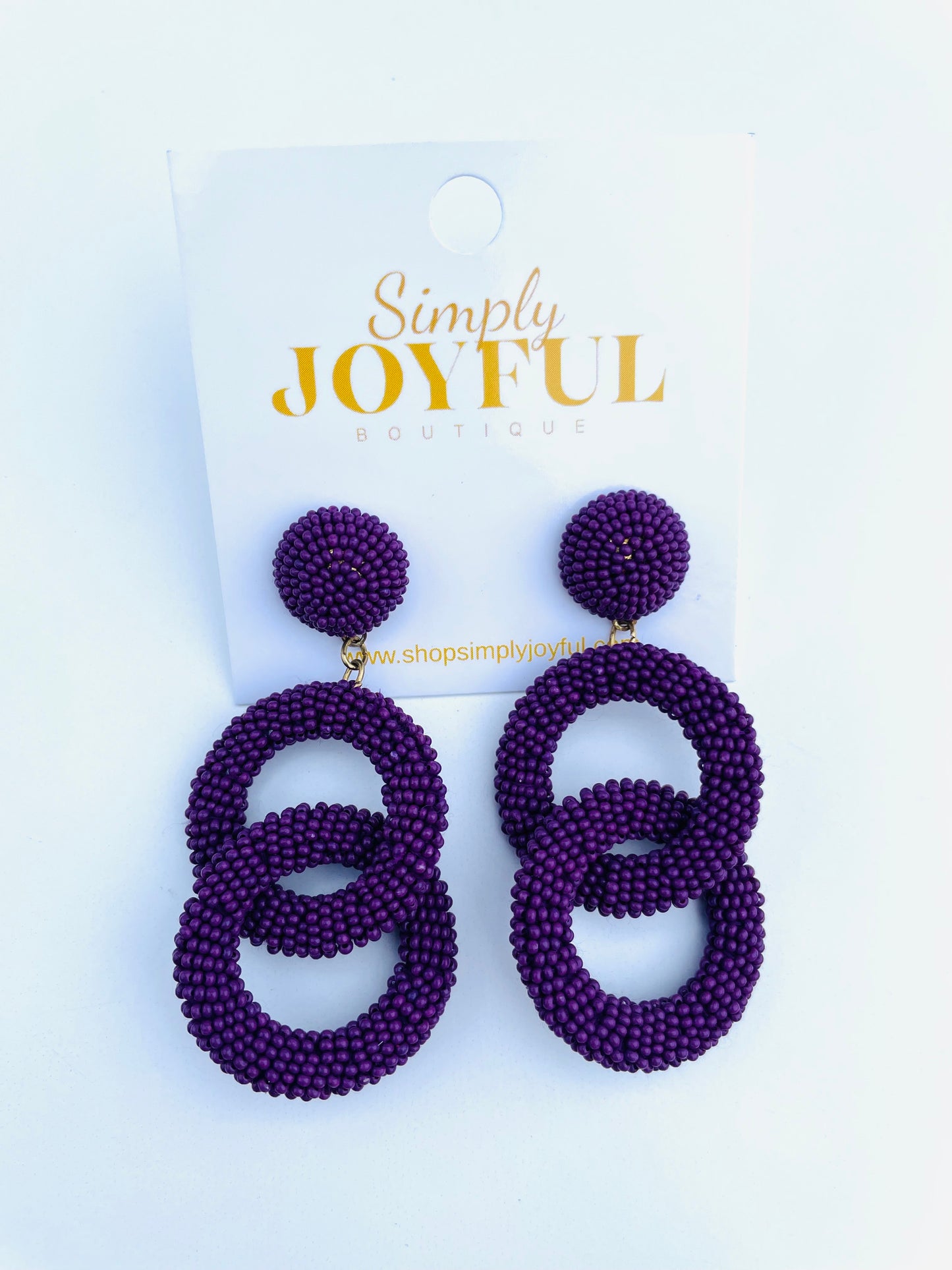 Seed Beaded Link Earrings- Purple