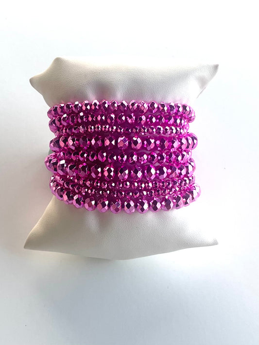 Hot Pink 9 Layer Bead Bracelet Set
